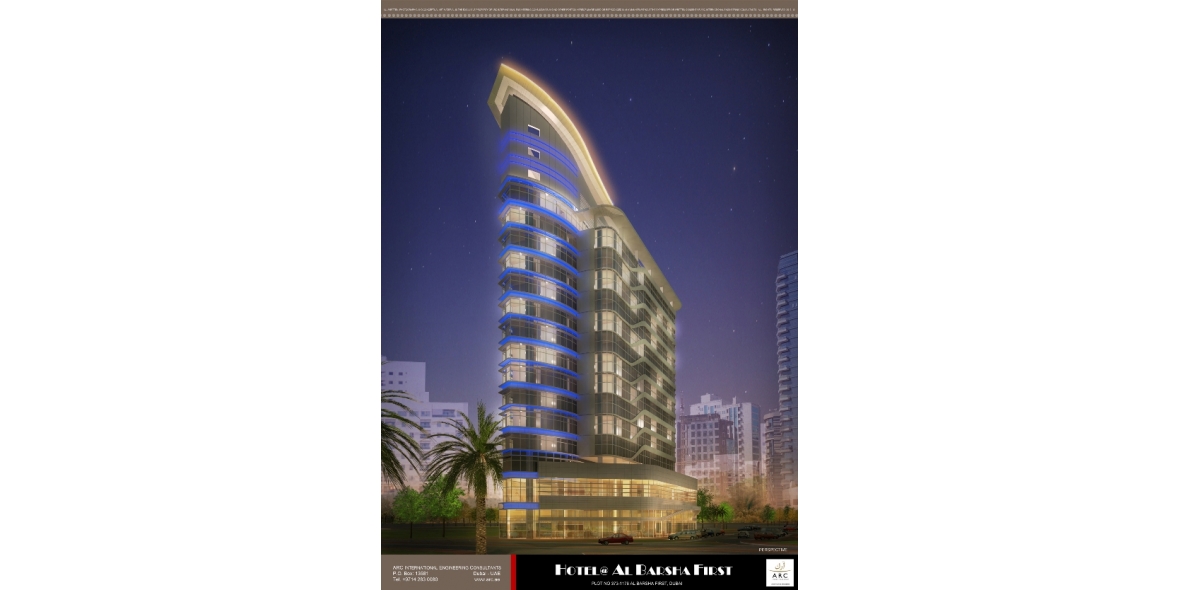 Nightime sketch of hotel at al barsha 